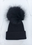 Black Ribbed Angora Hat