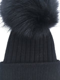 Black Ribbed Angora Hat