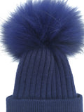Dark Blue Ribbed Angora Hat