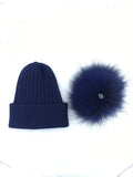 Dark Blue Ribbed Angora Hat