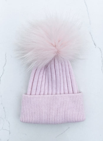 Pink Ribbed Angora Hat