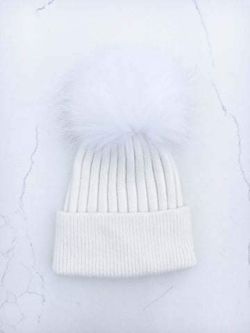 White Ribbed Angora Hat